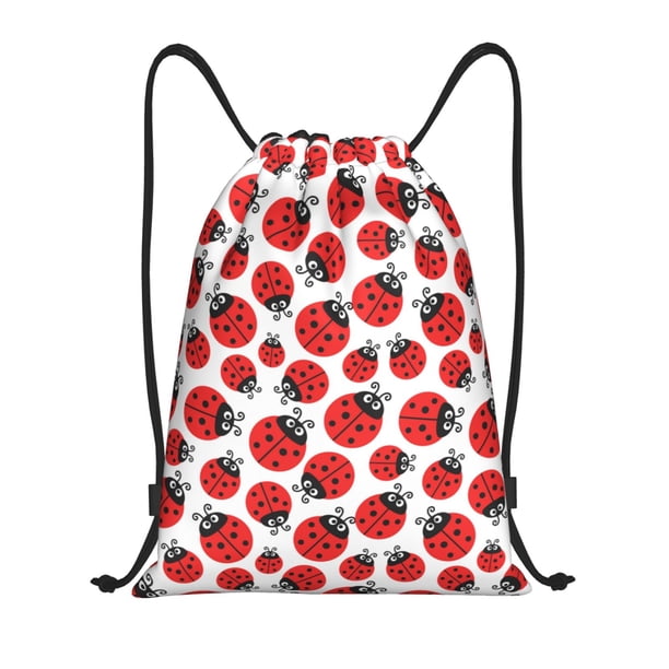 Fotbe Cartoon Ladybug Bolsa Mochila con Cordón Estampada, Bolsa de Gimnasio Deportiva, Bolsa Cinch, Bolsa con Cordón para Hombres y Mujeres-Medium