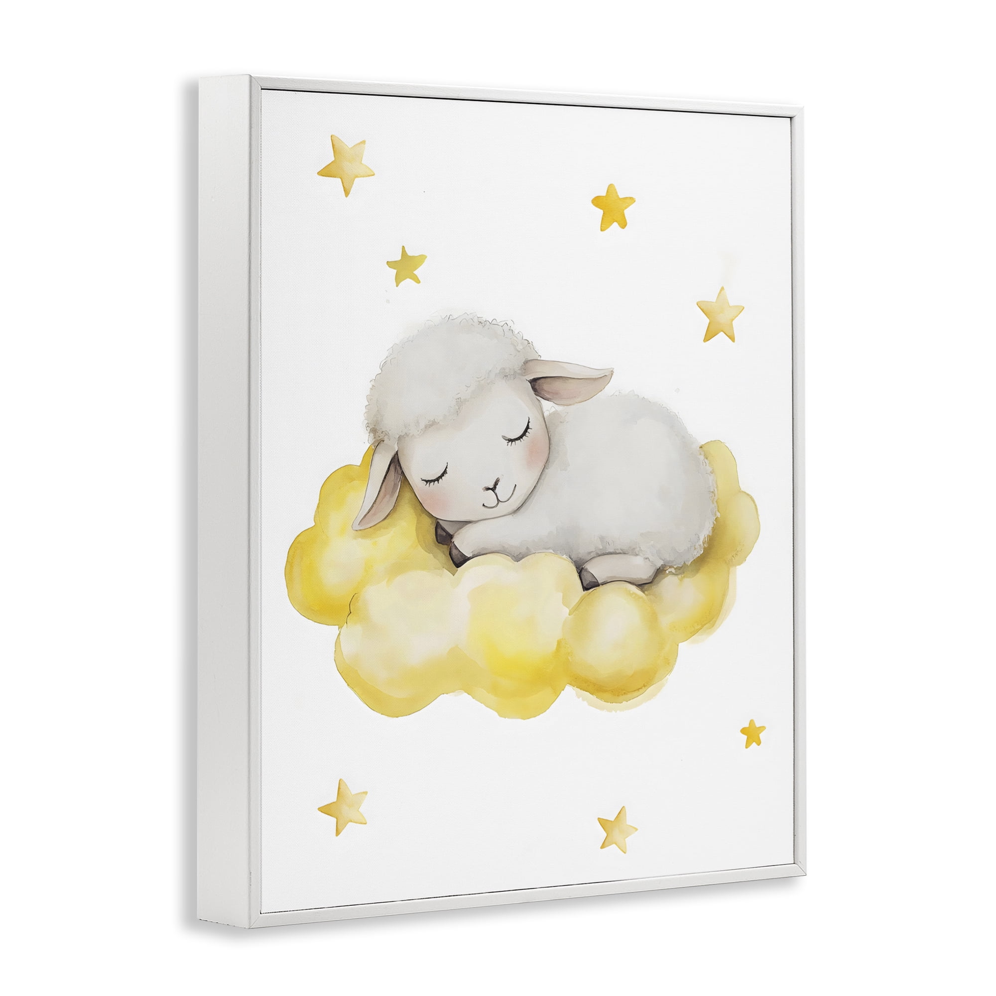 Stupell Industries Sleeping Sheep on Yellow Cloud White Framed Giclee Art, design by LSR Design Studio