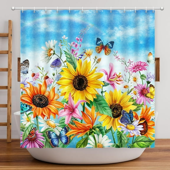 Mindunm Colorful Sunflower Polyester Shower Curtain, 72" x 72" Waterproof