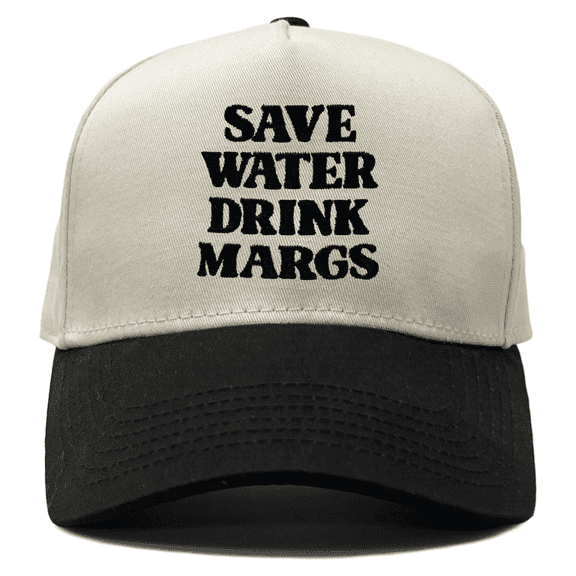 Funky Junque Two Tone Vintage Snapback Trucker Hat -Save Water Drink Margs - Black/Beige