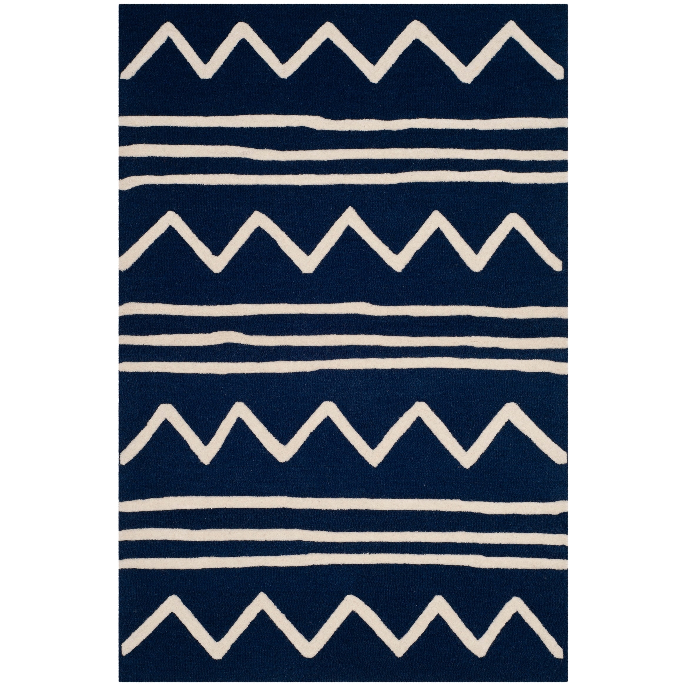 SAFAVIEH Kids Zigzag Striped Wool Area Rug, Navy/Ivory, 3' x 5'