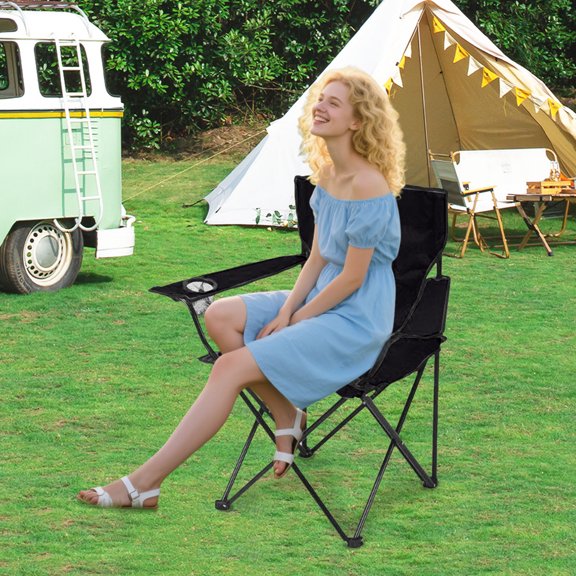 Portable Camping Chairs for Adults, Lightweight Folding Beach Chairs with Cup Holder Carry Bag, Compact Foldable Lawn Chair for Outdoor, Picnics, Fishing, Travel, Backyard, Hiking, and Sports Events