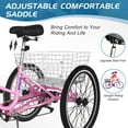 thumbnail image 6 of MOPHOTO 24" Adult Tricycle Folding Three Wheel Cruiser Bikes 7 Speed, Portable and Foldable Tricycle Trikes with Cargo Basket &Bell, for Men & Women Outdoor Cycling, Pink, 6 of 10