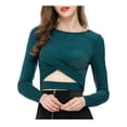 thumbnail image 1 of INSPIRE CHIC Haut Court Croisé à Paillettes pour Femme à Manches Longues Torsadées avec Découpes à l'Avant, 1 of 4