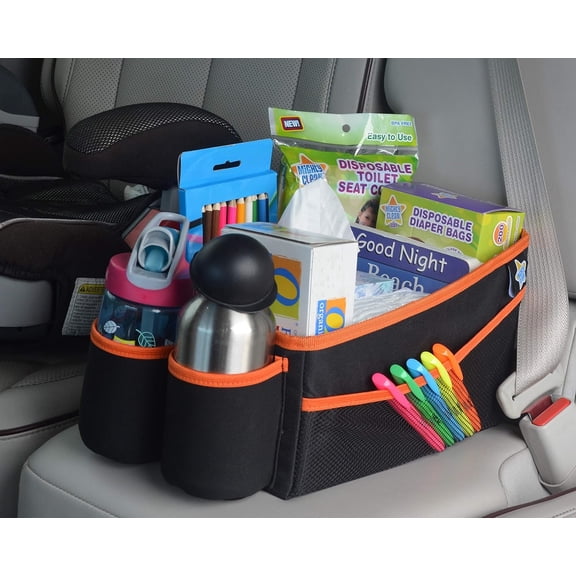 Mighty Clean Car Storage Organizer with 8 Side Pockets, Pouch, and 2 Cup Holders