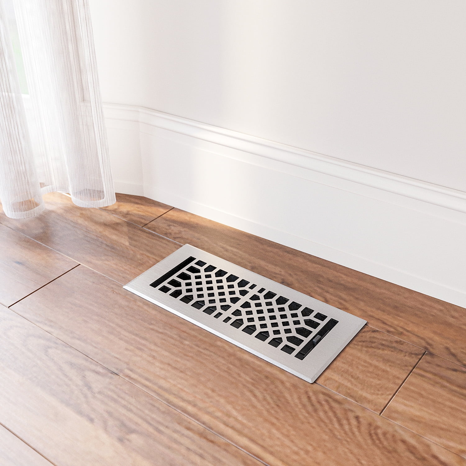 Naiture Stainless Steel Floor Register, Heavy Duty Rust-Resistant Floor Vent Cover, Metal Damper or Lever, Antique Style Grille Floor Vent, Duct Size 4" X 12", Brushed Nickel Finish