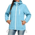 thumbnail image 3 of Lenago Waterproof Women's Rain Jackets Lightweight Hooded Softshell Windbreaker Zipped Long Sleeve Raincoat Solid Color Outdoor Hiking Cycling Outfit Sky Blue XXL, 3 of 10