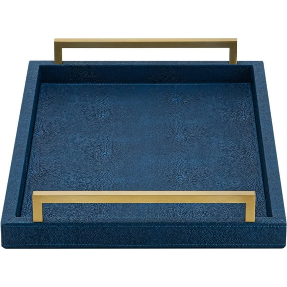 Navy Blue Decorative Serving Tray, Shagreen Leather Coffee Table Tray, Rectangle for Home Decor