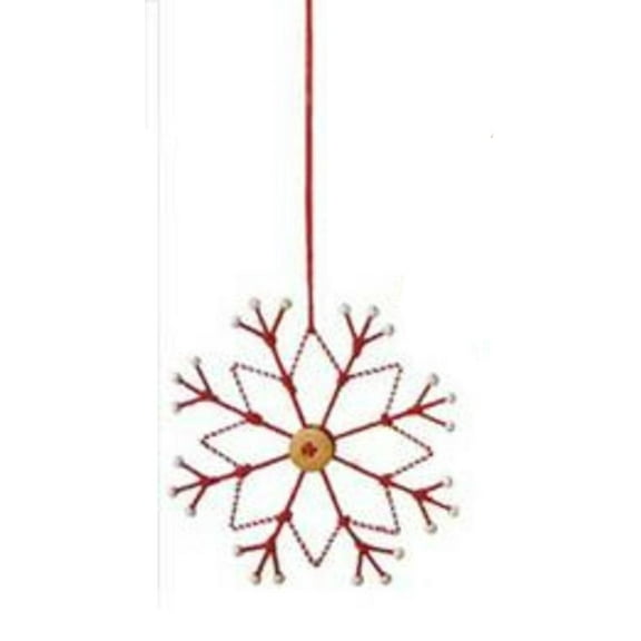 6.5" Alpine Chic Tan, White and Red Country Rustic Style Snowflake Christmas Ornament