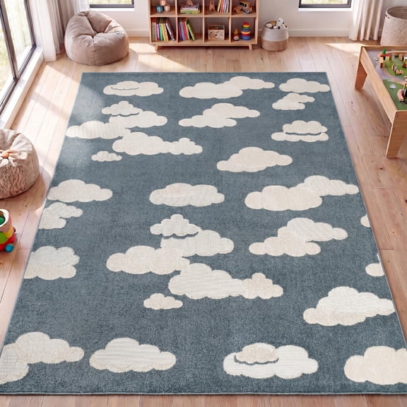 JONATHAN Y SCN105B-5 Hedwig High-Low Youth Cloud Scandi Dark Blue/Ivory 5 ft. x 8 ft. Indoor/Outdoor Area Rug