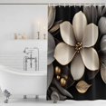 thumbnail image 4 of Gold Black Flower Waterproof Fabric Shower Curtain,Blossoming Botanical Prints Leaf Waterproof Fabric Shower Curtain for Bathroom Curtains Bathtubs Hotel Shower Curtains with 12 Hooks Standard 72x72, 4 of 8