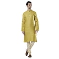 thumbnail image 5 of Ethnix Men's Indian Classic Collar Fine Textured Cotton Kurta Tunic Pajama Set; Gold; XL, 5 of 6