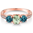 thumbnail image 3 of Gem Stone King Oval Green Prasiolite London Blue Topaz 1.87 Ct 18K Rose Gold Plated Silver Ring (Size 9), 3 of 6