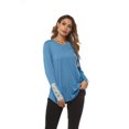 thumbnail image 3 of Woman Crew neck long sleeve stitching lace Top, 3 of 7