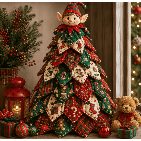 2026 DIY Quilted Christmas Tree Kit, Reusable Holiday Decoration, Handmade Patchwork Tabletop Tree to Display Year After Year
