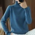 thumbnail image 2 of Curuila Women Turtleneck Sweater Knitted Solid Color Long Sleeve Soft Warm Thick Loose Autumn Winter Pullover Blue Size L, 2 of 5