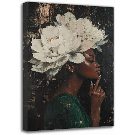 African American Canvas Wall Art Black Woman Framed Abstract Art Painting Poster, Wall Decor For Living Room Bedroom Cafe Artwork prints (Women-1, 12W X 18L, Wrapped Canvas)