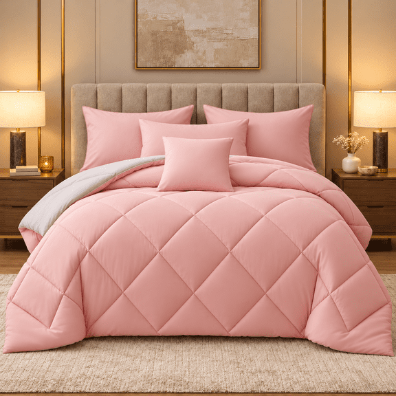 Laxdagre 5-Piece Quilt Set Queen Size, Geometric Coverlet with Shams & Decorative Throw Pillow