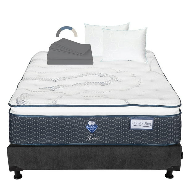 Colchon Dover Matrimonial+Box Base Cama+Almohada Oso 2+Sabanas Basic