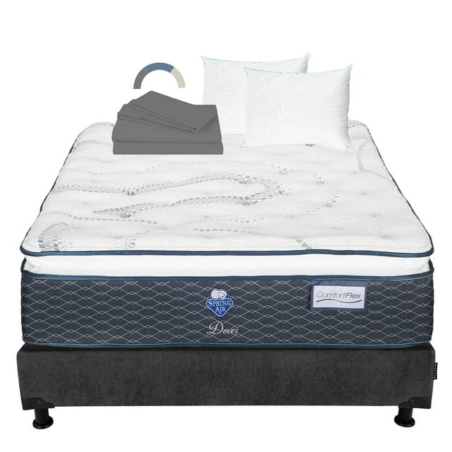 Colchon Dover Queen Size+Box Base Cama+Almohada Oso 2+Sabanas Basic