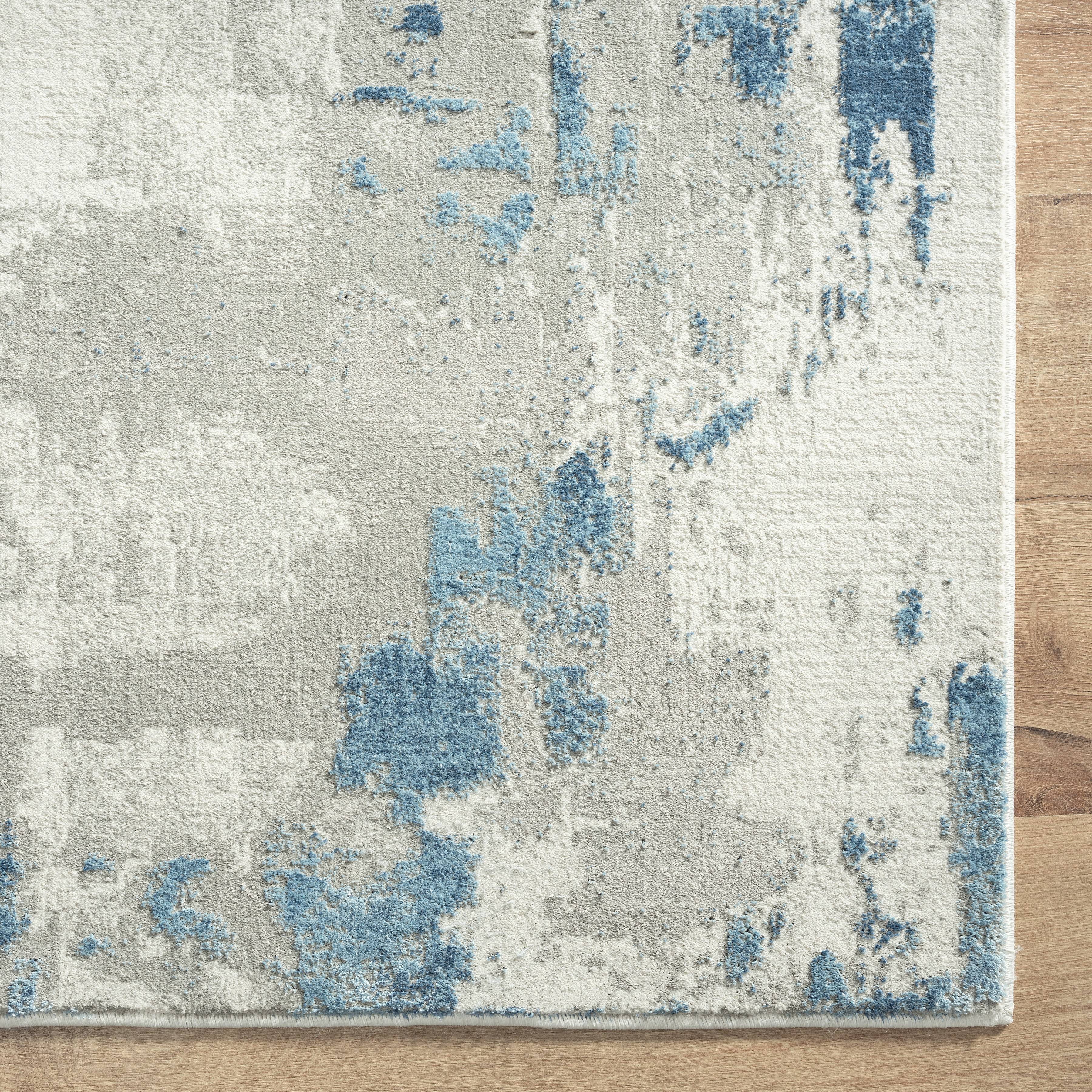 LR Home Isone Harry Gray/Blue Contemporary Abstract Polyester Blend Area Rug, 4' x 6'
