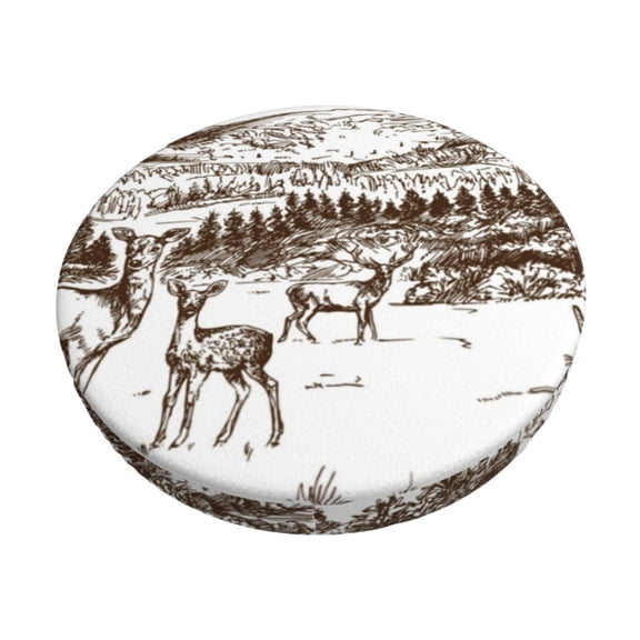 Naloa Woodland Forest With Deers Round Bar Stool Cushion Cover 12-14 inch, Fits Kitchen, Office, Restaurant Chairs - {sizeName}12 inch