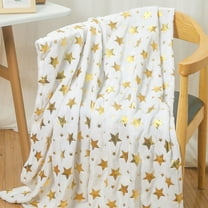DAMAI Star Soft Throw Blanket Gold White Fall Blankets,Sparsed Dreamy Stars and Spots Print Gifts for Christmas Women Men Home Bedroom Living Room Decor
