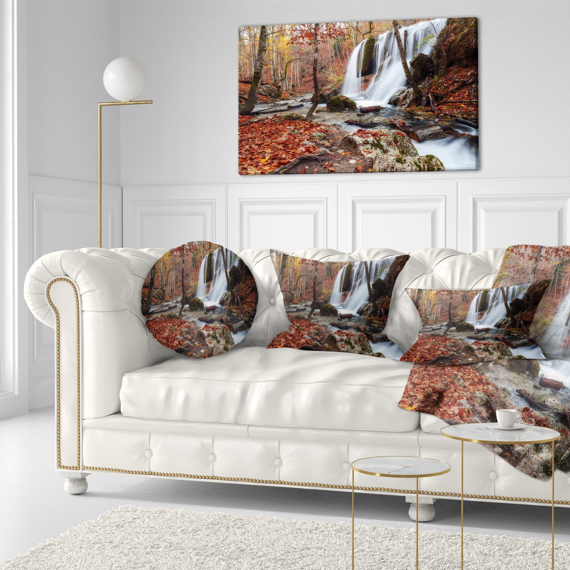 Designart Crimea Waterfall in the Fall - Landscape Photo Throw Pillow - 12x20
