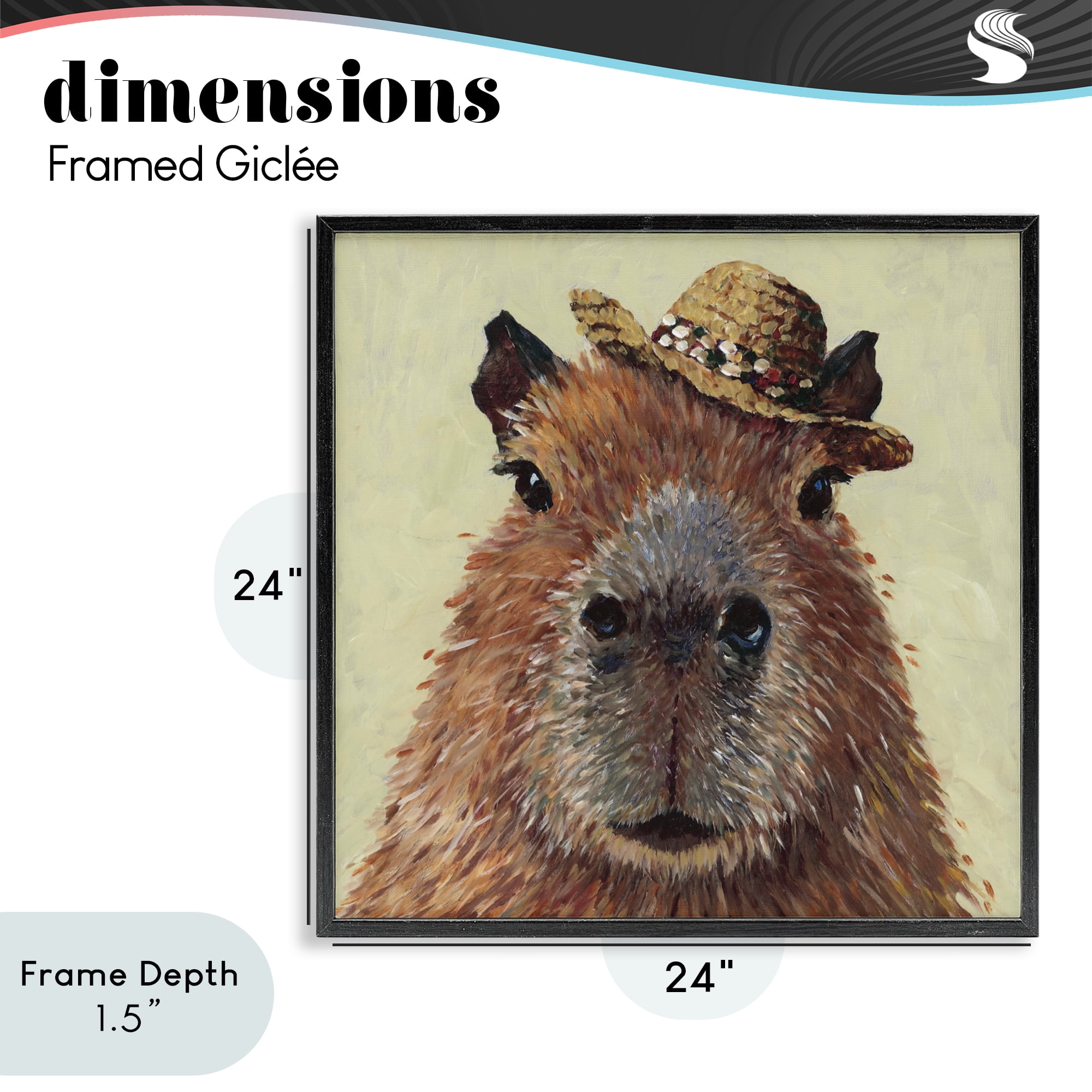 Stupell Industries Capybara with Straw Hat Black Framed Giclee Art, design by Studio Bautista