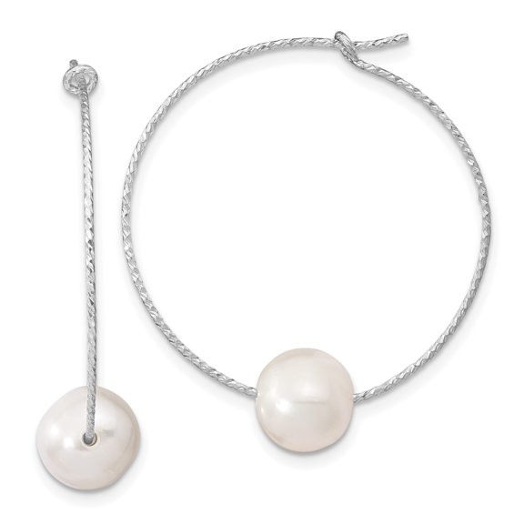 Primal Silver Sterling Silver Rhodium-plated 8-9mm White Round Freshwater Cultured Pearl Hoop Earrings