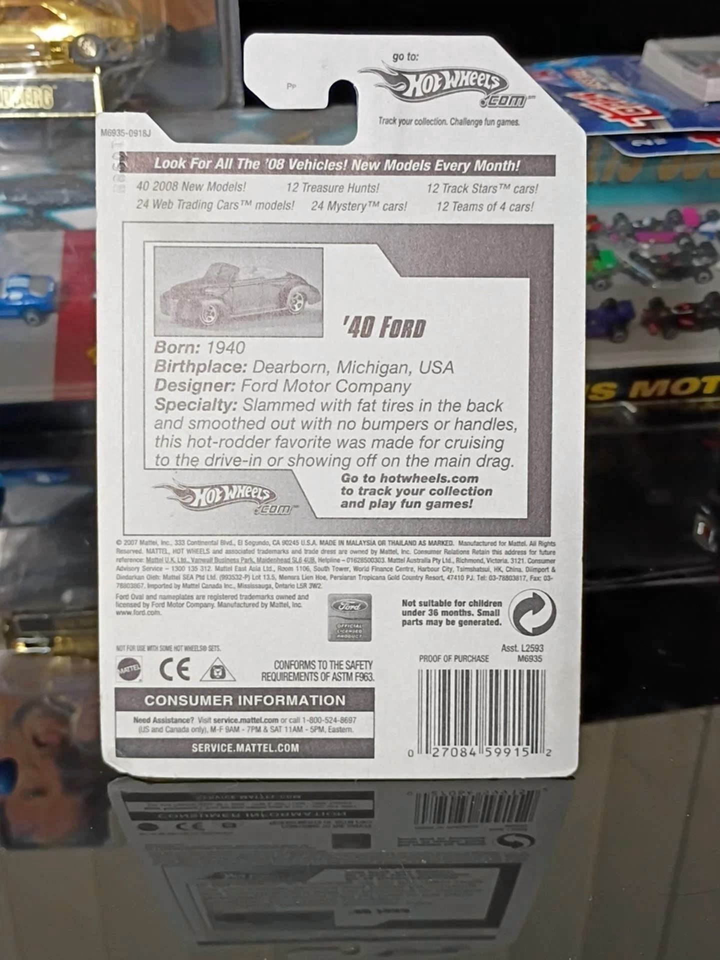 2008 All Stars Hot Wheels ‘40 Ford Purple White Flames Diecast Car