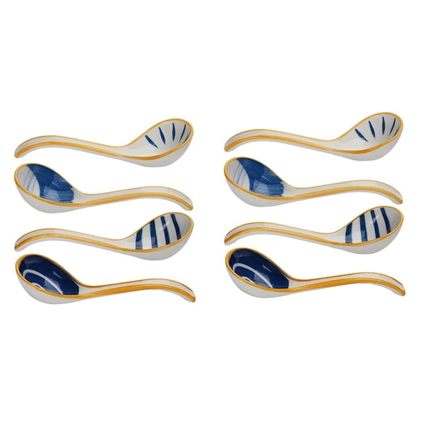 2X Juego de Cucharas de Sopa de Cerámica Cuchara de Sopa Japonesa Cucharas de Sopa de Manejar para Fideos Pho Ramen Arroz para Bola de Masa Wonton