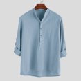 thumbnail image 2 of JTieacloth Free Button Down Shirt Male Stand Collar Casual Solid Long Sleeve Shirt Button Shirt Blue, 2 of 5