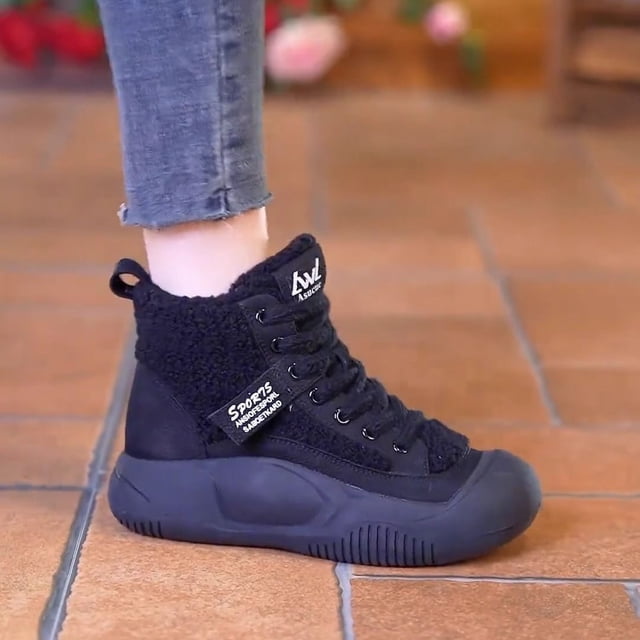Botas de nieve para mujer, de invierno, con forro polar, gruesas, cálidas, con relleno de algodón, botas cortas de caña alta y suela gruesa con punta cerrada y botas de nieve peludas