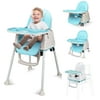 FACNOATIHN Baby High Chair, 4-in-1 Adjustable Height Infant Toddlers Highchair with Feeding Tray, Age Up to 6 Years, Blue
