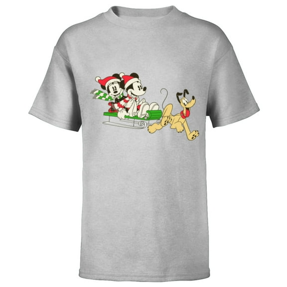 Disney Vintage Mickey Minnie Pluto Holiday Sleigh - Short Sleeve T-Shirt for Kids - Customized-Athletic Heather