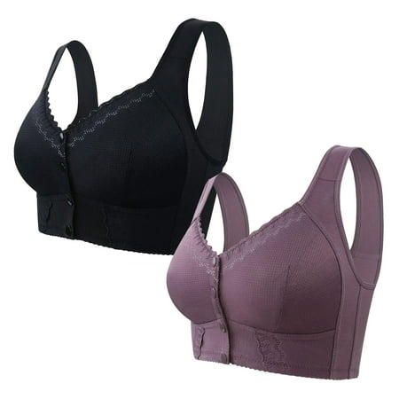 Black of Friday Deals!Clearance Staron 2PC No Underwire Bras for Women No Underwire Front Closure Bras Stretch Comfortable Bra Wireless Daily Underwear Wirefree Bras