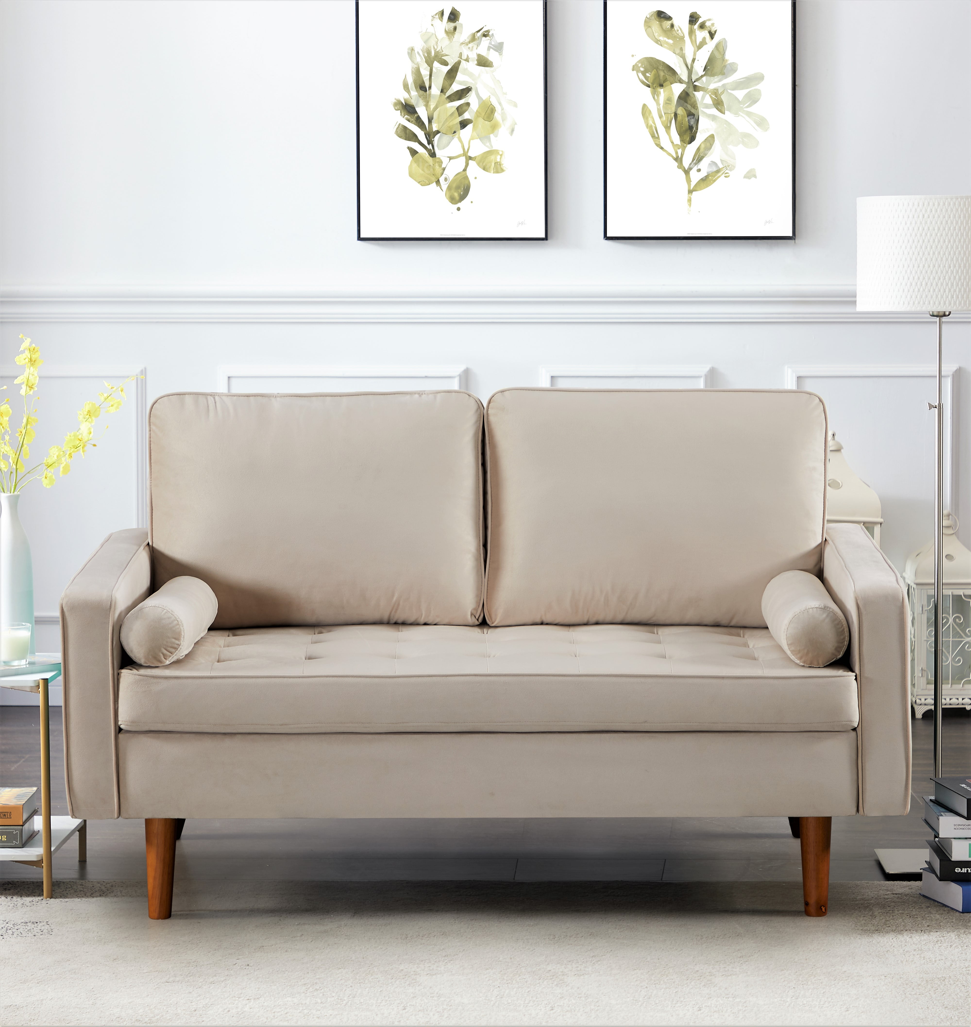 Uspridefurniture Hazen 2Pcs Velvet Living Room Set, Sofa Loveseat,Beige