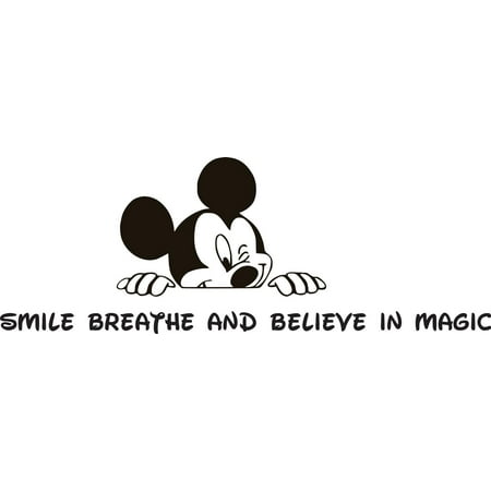Smile Breathe & Believe In Magic Mickey Mouse Disney Quote Boy Girl Bedroom Design Picture Art Mural Custom Wall Decal Vinyl Sticker 8 Inches X 26 Inches