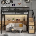 thumbnail image 3 of Mirightone Loft Bed with Stairs & Storage, Metal Loft Bed with Wardrobe & Extended Shelf, Queen Size Loft Bed for Teens & Adults（Black), 3 of 11