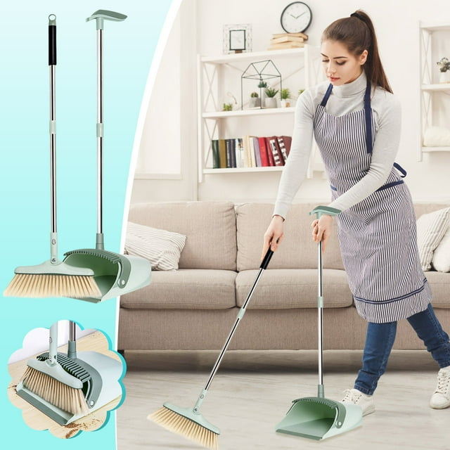 Fiudx Juego de Escobas, Recogedor Giratorio, Peine para El Pelo, Cepillo Resistente Al Viento, Limpieza de Cocina y Garaje, Uso En Casa y Oficina, Cerdas Suaves de Alta Densidad.