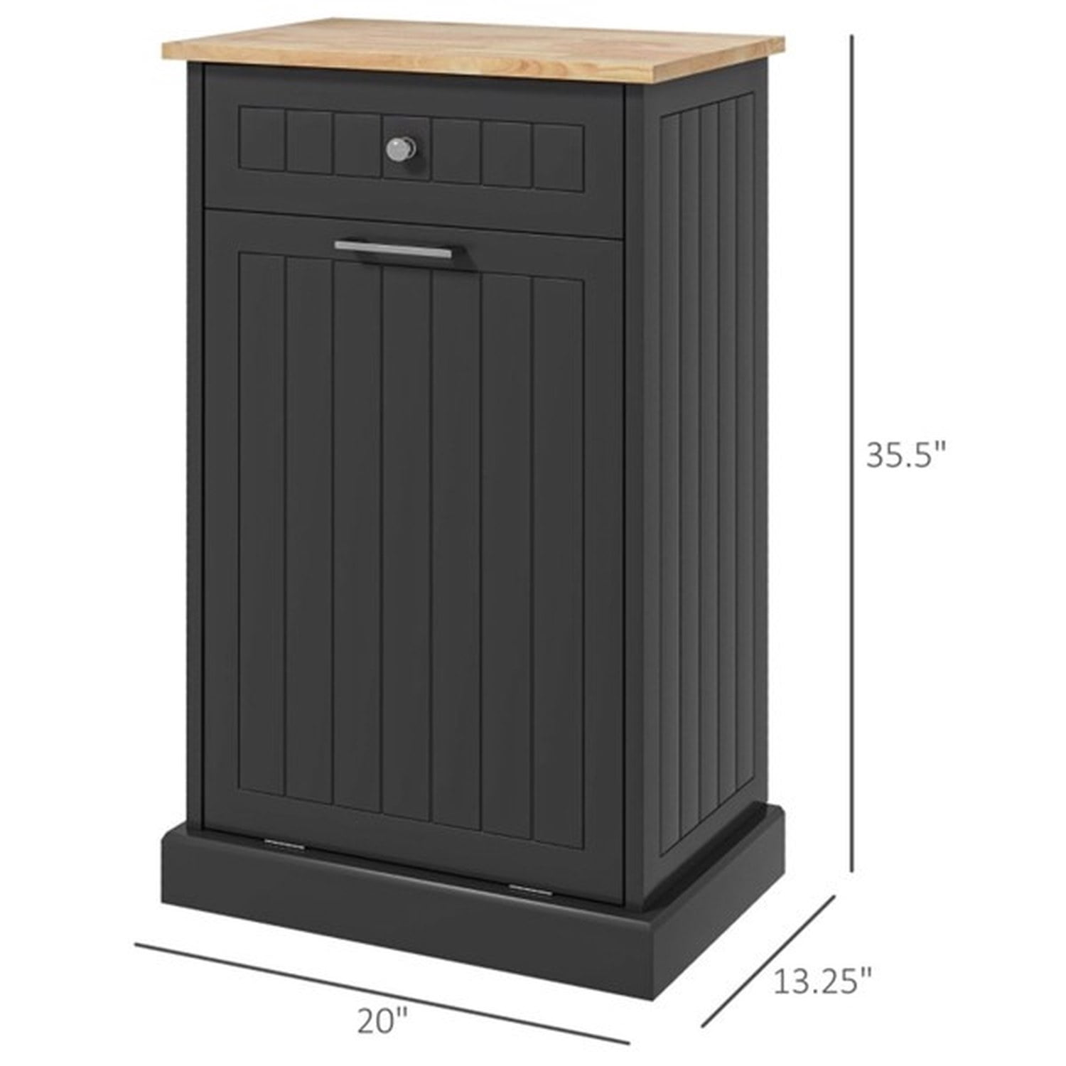 Tilt Out Trash Bin Cabinet with Drawer, Free Standing Recycling Can Holder, MDF and Wood, 20 in W x 13.25 in D x 35.5 in H, for Kitchen, Hallway, Laundry Room