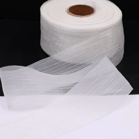 43m x 6cm Pleated polyester Ribbon Crinkle Silk Ribbon Shining Tulle Fabric Gift Wrapping Ribbon for DIY Crafts Wedding Decoration Invitations Bow Bouquets Bundling（Milk white）