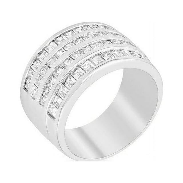 Precious Stars R06482R-C01-09 Precious Stars Silvertone Princess and Baguette-Cut Cubic Zirconia 4-Row Wide Band