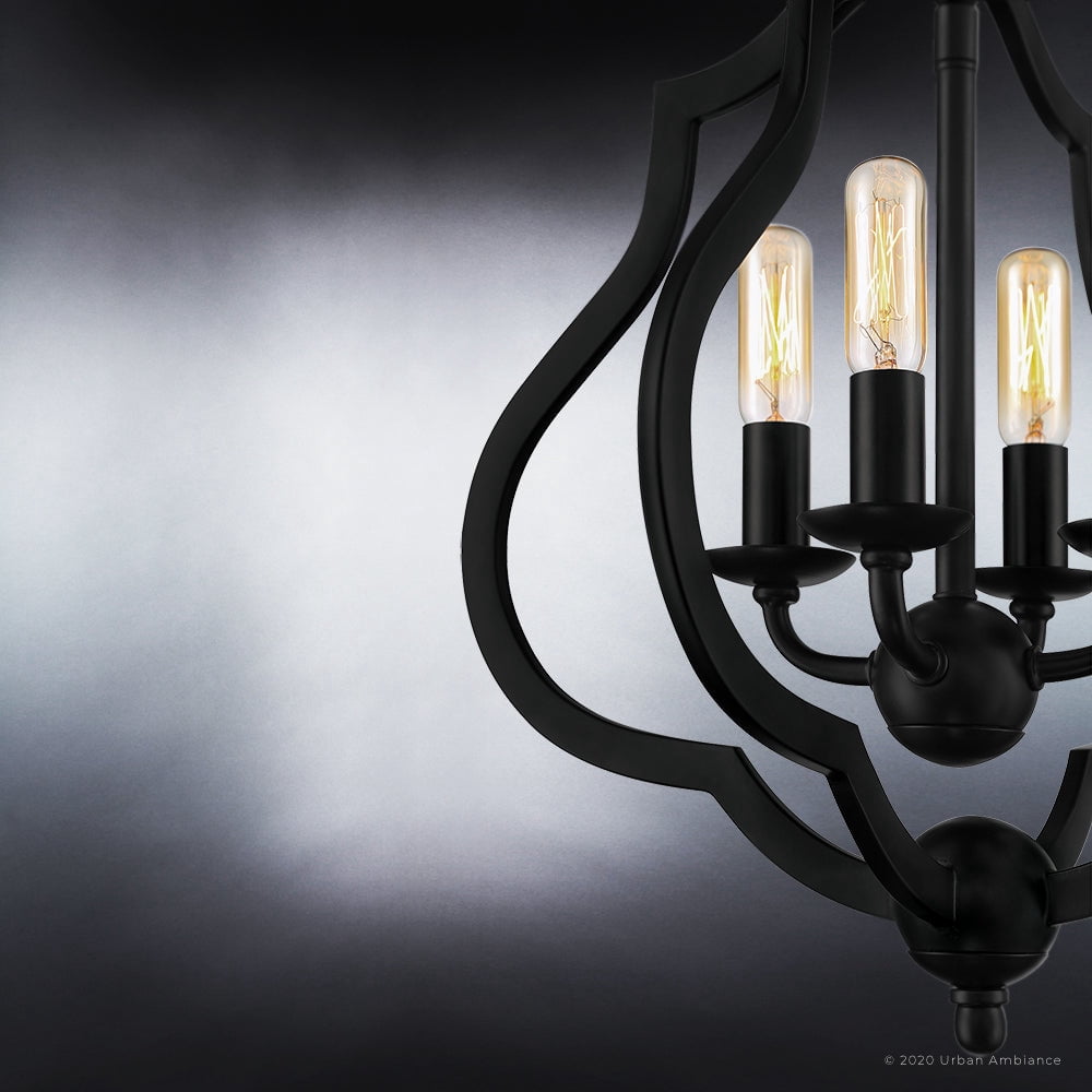 Luxury Art Deco Indoor Ceiling Light, 15.50''H x 15.00''W, with Moroccan Style Elements, Tudor Design, Matte Black Finish and Open Steel Frame, UQL4130