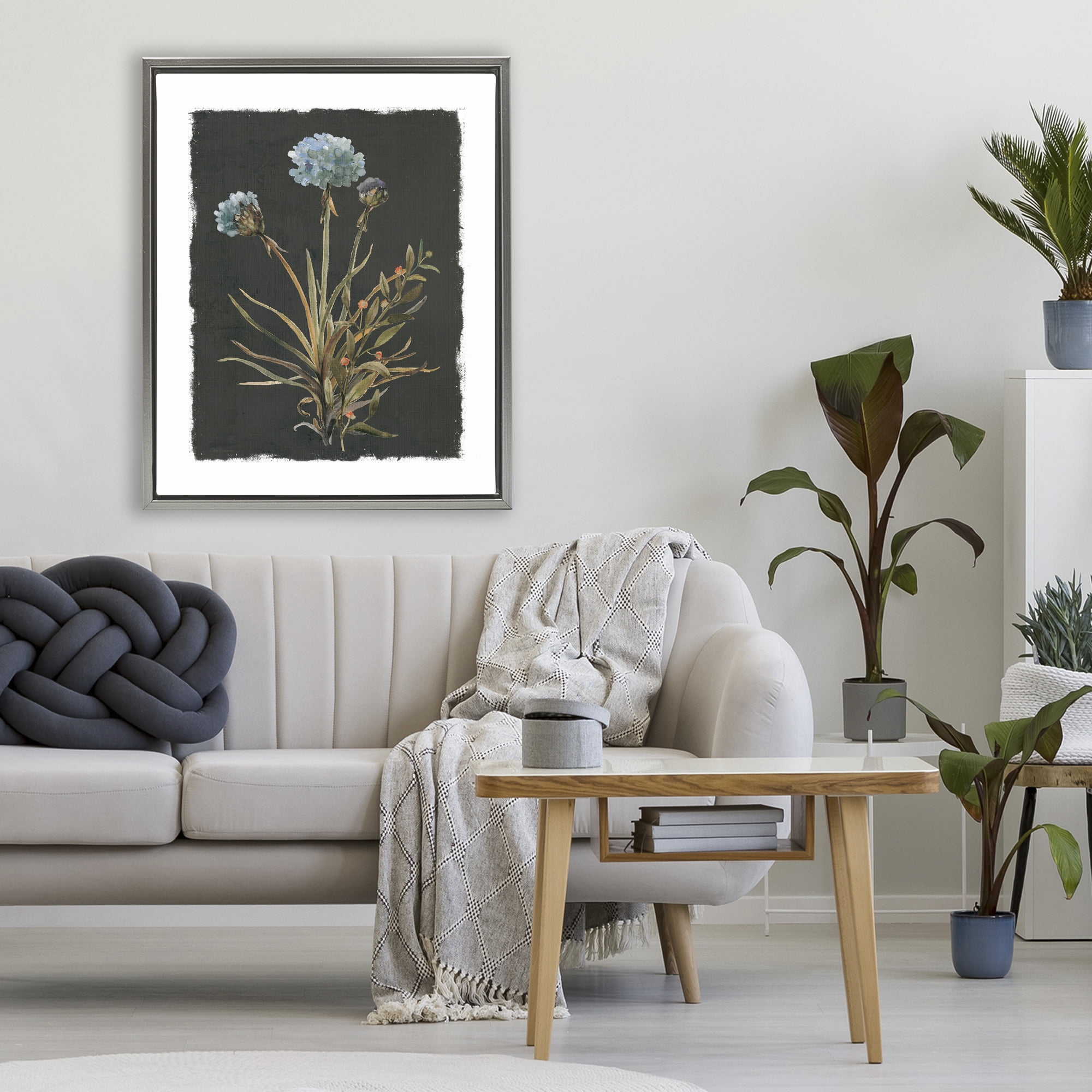 Stupell Industries Cerulean Bloom on Dark Green Gray Framed Floater Canvas Wall Art, design by Carol Robinson