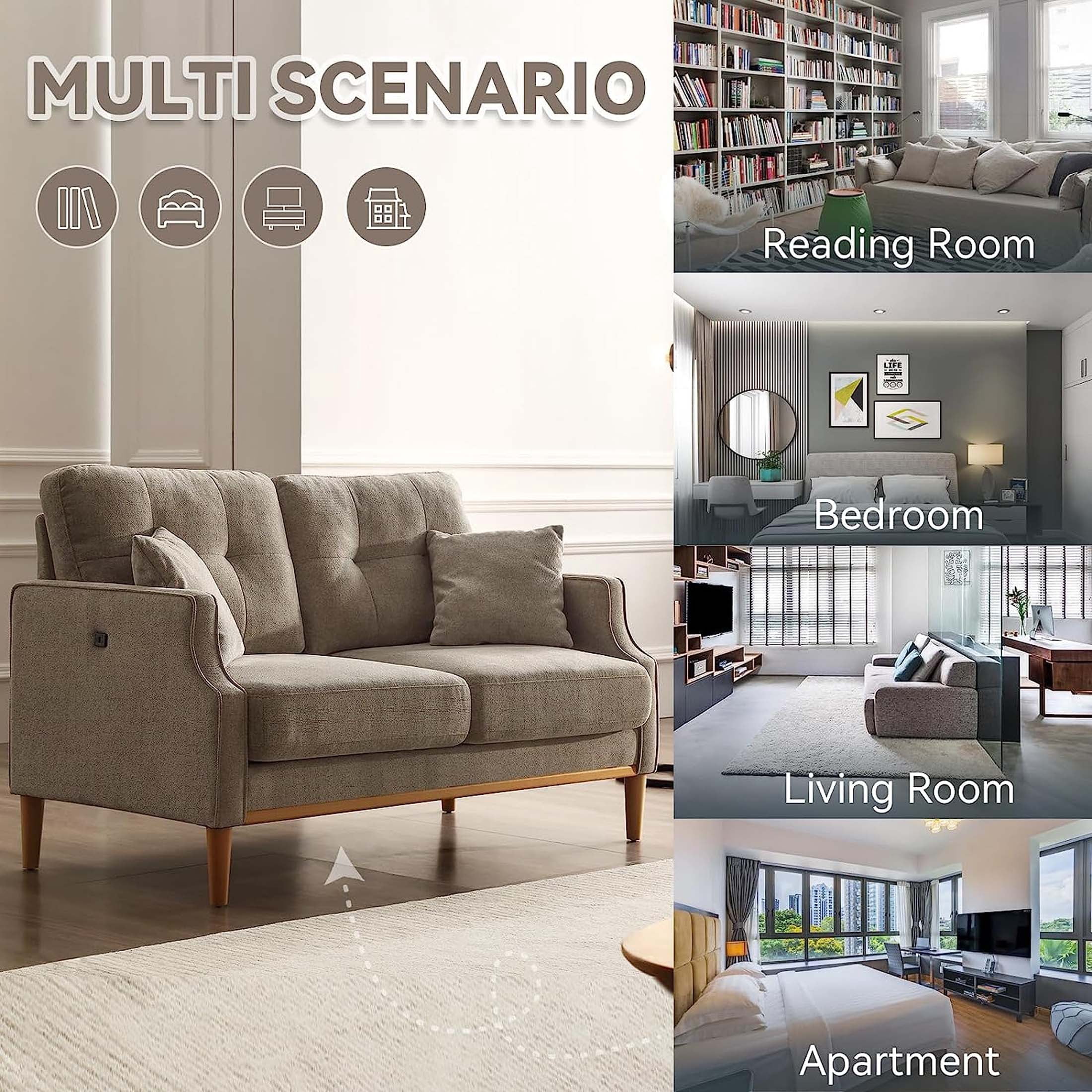 DEALTOPS Small Couch with 2 Pillows, 57'' Accent Loveseat Sofa, Comfy Gray Couch for Living Room, Bedroom