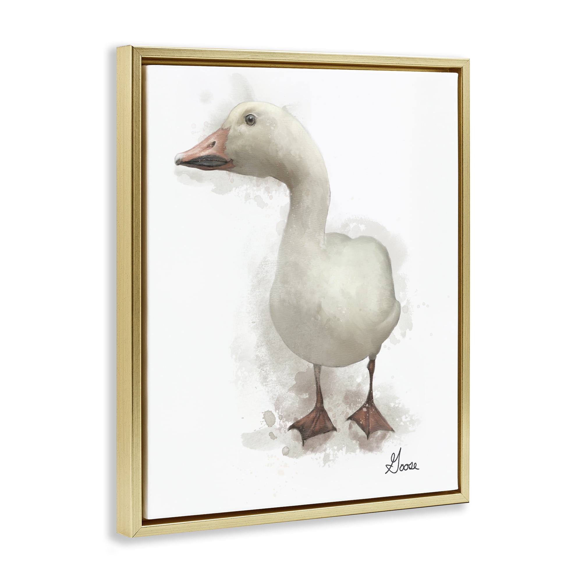 Stupell Industries White Farm Goose Animals Painting Gold Floater Framed Canvas Art Print Wall Art, 25 x 31