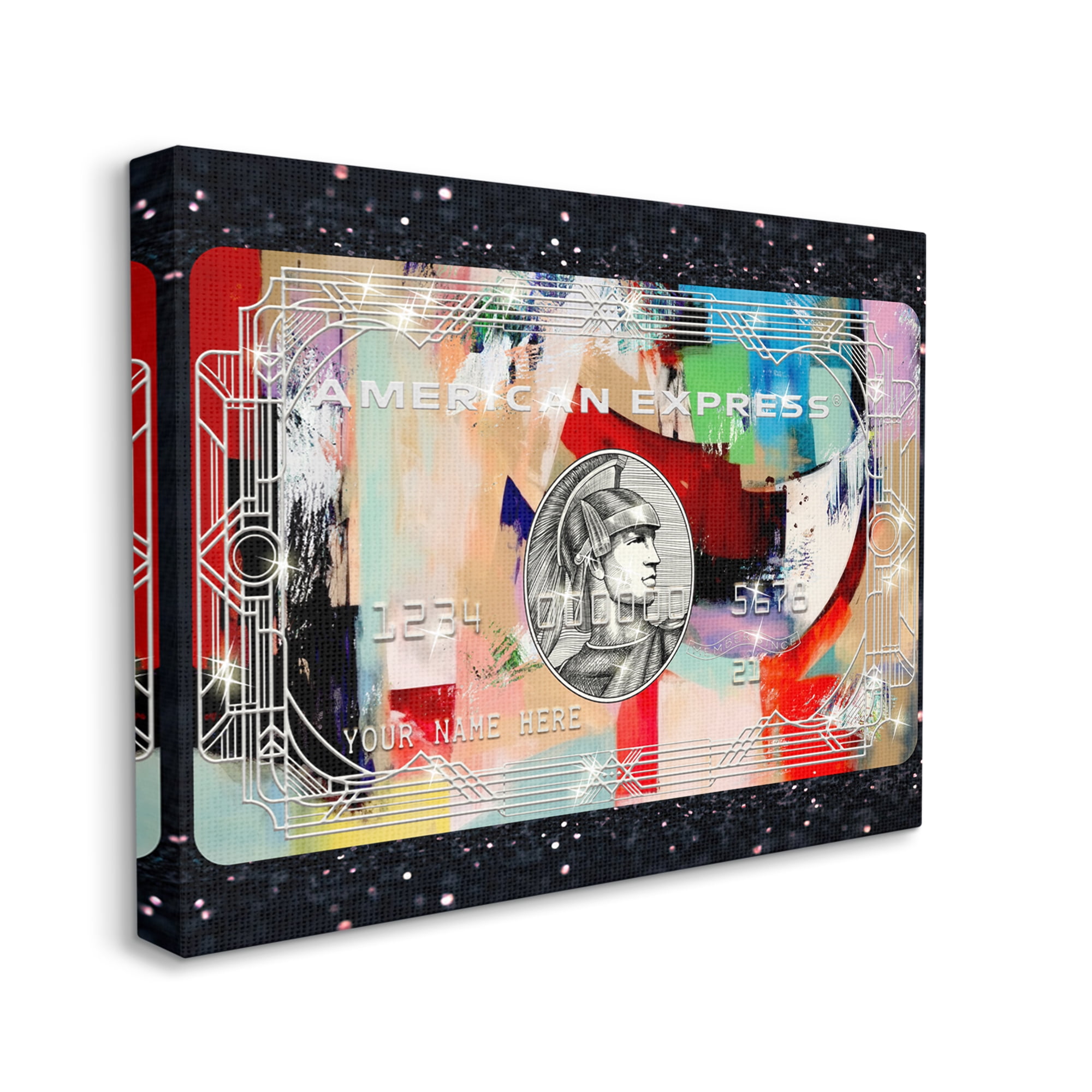Stupell Industries Credit Card on Black Abstract Painting Gallery Wrapped Canvas Print Wall Art, 48 x 36
