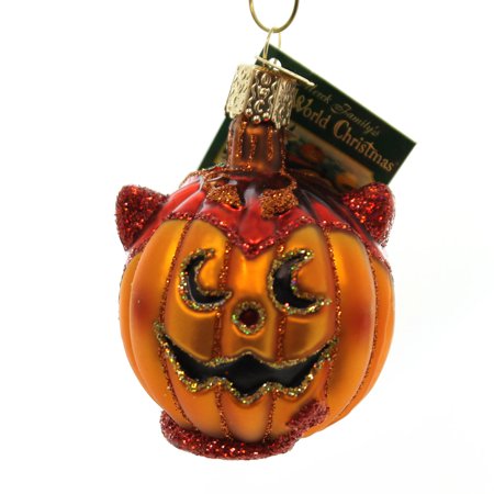 Pumpkin Glass - Old World Christmas LIL' DEVIL PUMPKIN Glass Halloween Jack O Lantern 26072